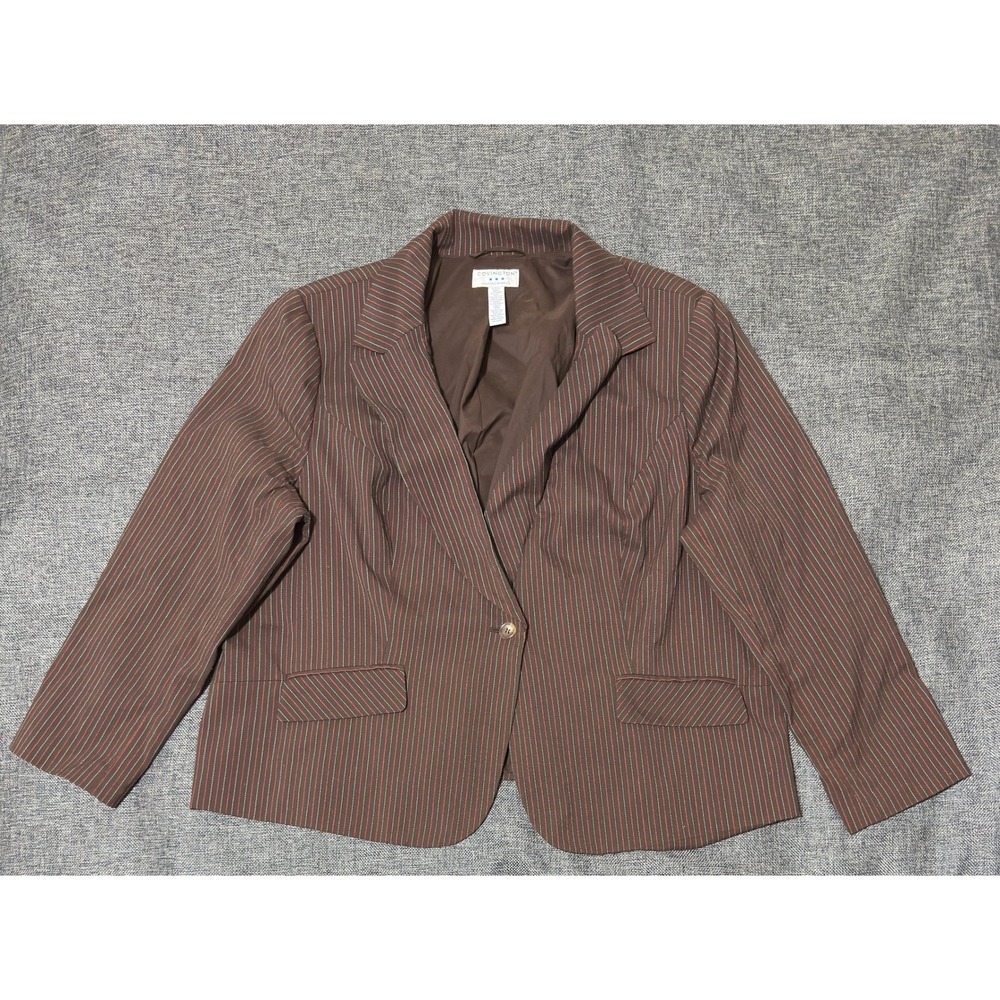 Covington Womens 24W Blazer Brown Pinstripe Stretch Career Jacket